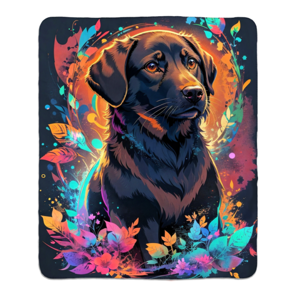 Black Labrador, Colorful, Anime Style, Flowers, Portrait, Fantasy, Lab, Fleece, Sherpa, Throw Blanket, Soft